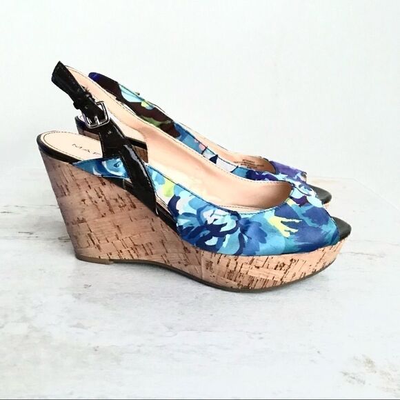 Marc Fisher Floral Peep Toe Wedge Shoes 8M - Picture 1 of 10